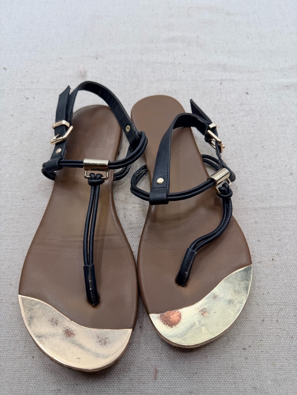 Dolce Vita Black and Gold T-Strap Women’s Sandals